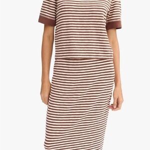 Clare V Brown Striped Top and Skirt Set knit pockets both SMALL LE CUTE